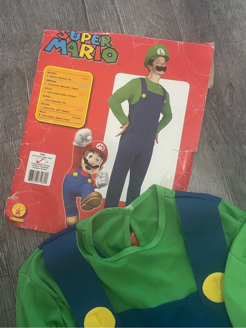 Nintendo Luigi Costume - Green Shirt with Blue Overalls and Yellow Buttons